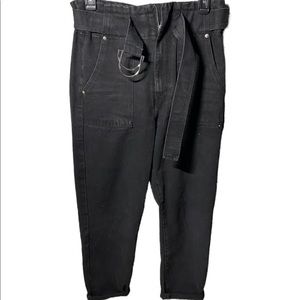 Forever 21 black denim belted wide leg jeans medium